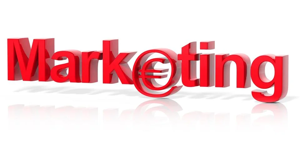 3D red marketing text with web money symbol isolated . Stock Illustration