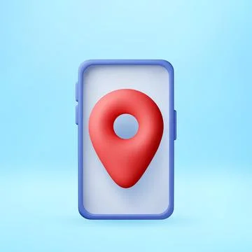 3D Red navigation pin icon on smartphone screen Illustrazione stock