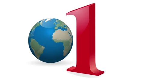 3d red number one standing next to a rotating globe representing global lea.. Stock Footage 305628543