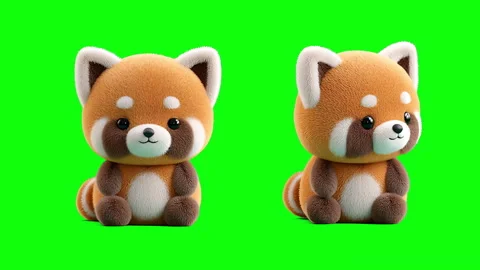 3d red panda characters isolated on green screen background, chroma key, keyable Видео 331519666