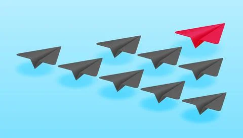 3D Red Paper Plane in Crowd of Grey Planes Stock Illustration