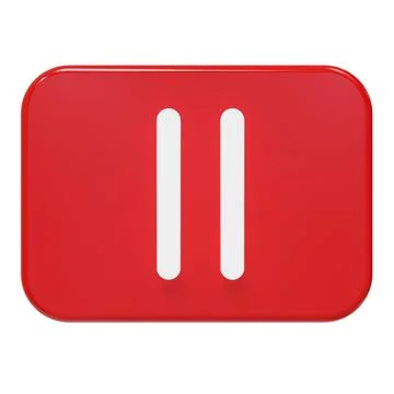 3D Red Pause Button Icon. Isolated on white background. 3D rendering. Illustrazione stock
