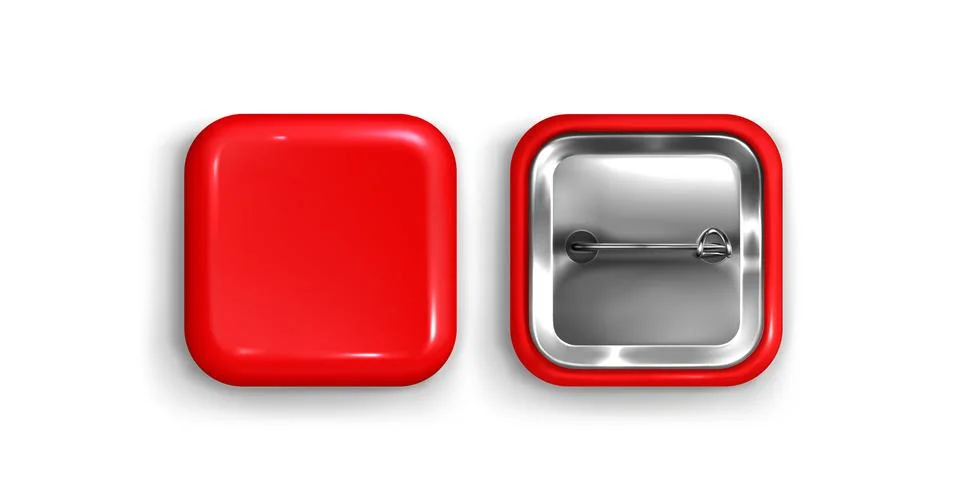 3d red pin button. Round square badge mockup icon Stock Illustration