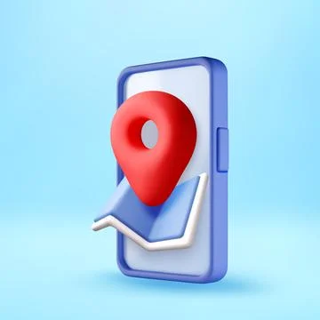 3D Red pin on map displayed on smartphone screen. Stock-Illustration