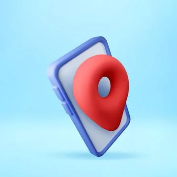 3D Red pin on smartphone screen. 스톡 일러스트