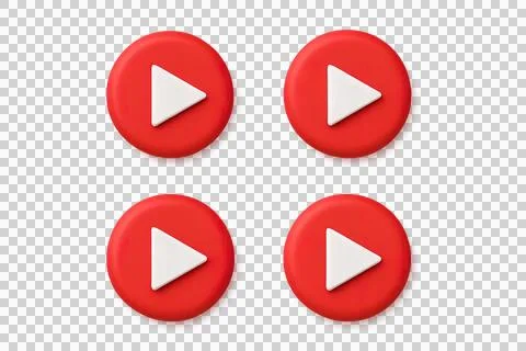3D Red Play Button Icons Set with White Triangle Symbol on Transparent Backg Stock Illustration