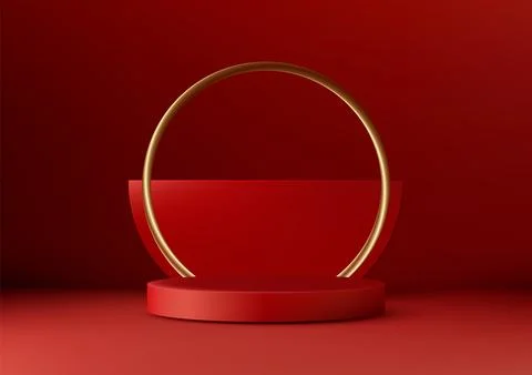 3D Red Podium with Gold Ring Accent for Luxurious Chinese New Year Product .. Stock Illustration