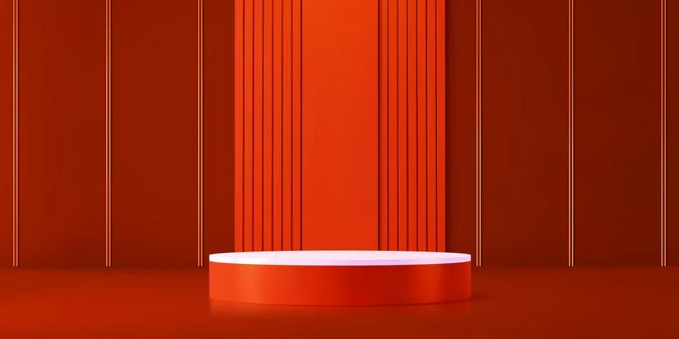 3d red podium stage, realistic platform pedestal Stock Illustration
