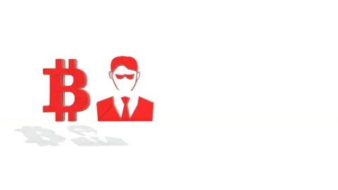 3d red polygons spin and assemble into a 3d bitcoin symbol and businessman. 4k Stock Footage 87115442