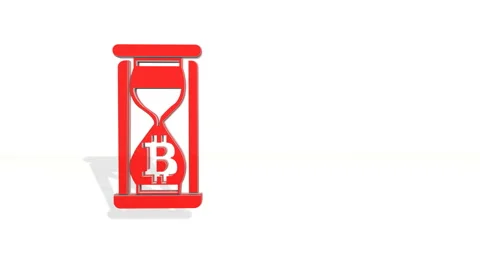 3d red polygons spin and assemble into a 3d bitcoin symbol in an hourglass. 4k Stock Footage 87116887