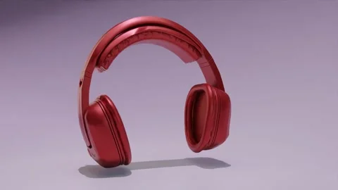 3d red Red Wireless Headphones rotating on a light background. Stock Footage 265149122