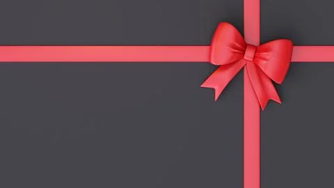 3D Red ribbon with bow on dark background Stock Illustration