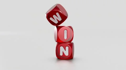 3D Red rolling dice on white. Result: word WIN Stock Footage 12619446
