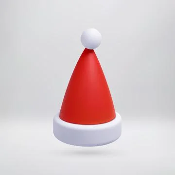 3D red santa hat with white pom pom Stock Illustration