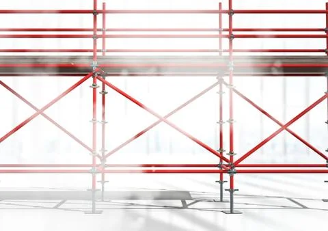 3D red scaffolding on a building Ilustración de archivo