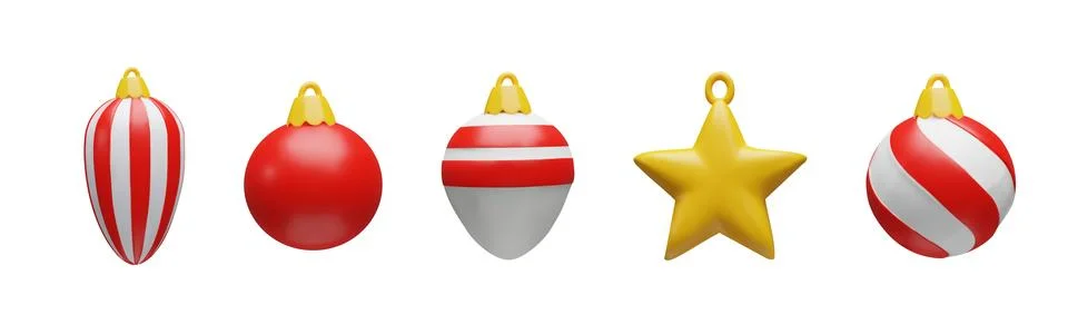 3d red set render Christmas ball shapes Stock Illustration