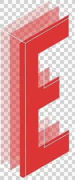 3D red shape resembling letter E is floating on transparent background with 스톡 일러스트