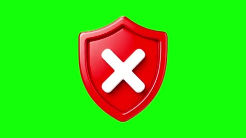 3D Red Shield with White X Symbol on Green Background for Security Warning Stock Footage 345461454