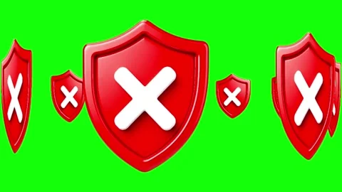 3D Red Shield with White X Symbol on Green Background for Security Warning Stock Footage 345461551