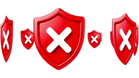 3D Red Shield with White X Symbol for Rejection, Security Warning Stock Footage 345461691