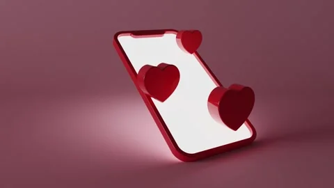 3d red smartphone with red hearts floating Stockbeeldmateriaal 242431287