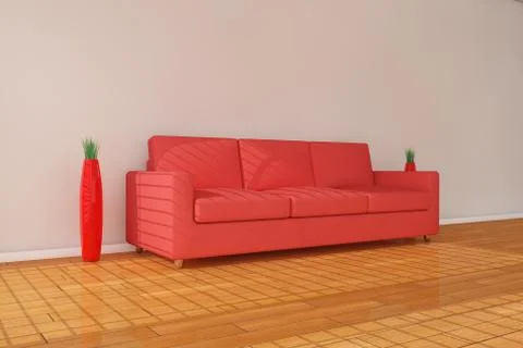 3d red sofa with vase Stock Illustration