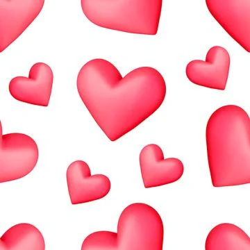 3d red soft hearts seamless pattern, 3d rendered Stock Illustration