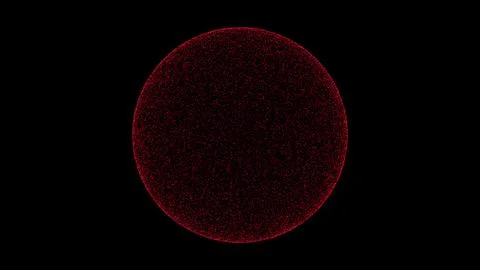 3D red sphere on black background. Object consisting of flickering particle.. Illustrazione stock