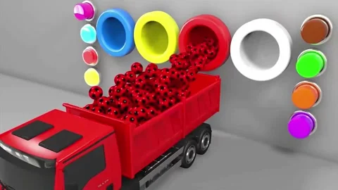 3D Red Spheres Pipeline Flow into Cargo Truck Animation Vídeos de archivo 332760408
