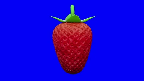 3D Red Strawberry Looping Animation Rotating on Blue Screen Background, High Qua Stock Footage 344548384