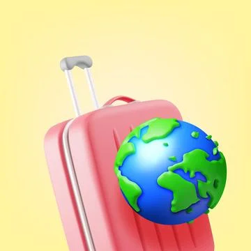 3d red suitcase with blue globe on top isolated Stock-Illustration