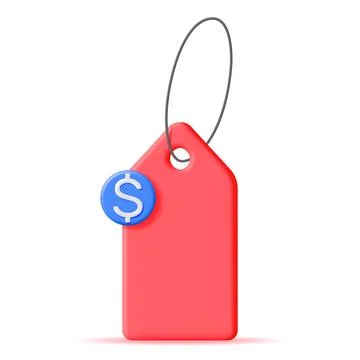 3D Red Tag with String and Dollar Sign Isolated Stock Illustration