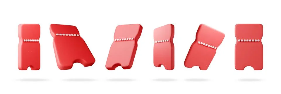 3D Red ticket icon set for event admission Stock Illustration