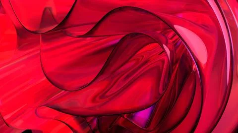 3D red translucent abstract wave wallpaper background. Shiny curved organic.. Stockillustratie
