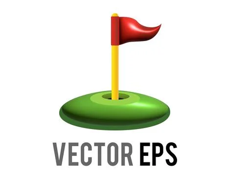 3D red triangular golf flag and hole icon with green field イラスト素材