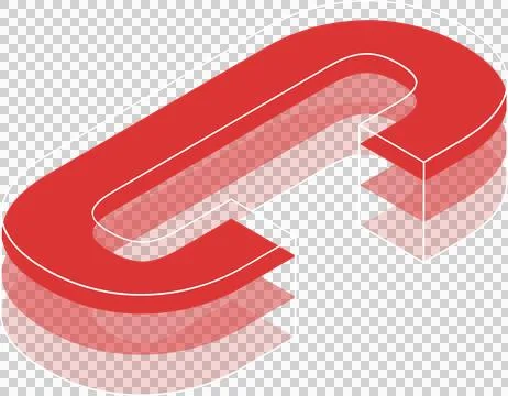 3D red U-shaped layered form is floating on transparent background with white Stock Illustration