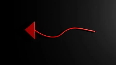 3d red wavy arrow on black background, directional arrow Stock Photos