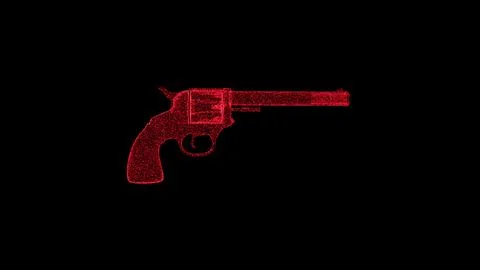 3D red weapon on black background. Object consisting of flickering particle.. Illustrazione stock