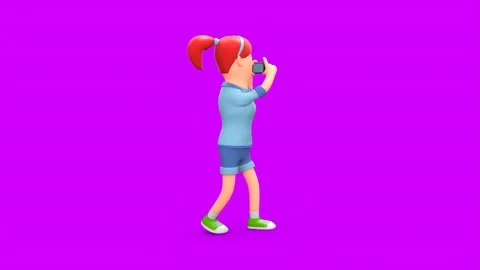 3D Redhead Girl Walking Capturing Photos With Smartphone Vidéo 266772319
