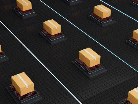3d redner of automative sorting and delivery packages in darkstores. Modern Stock Illustration