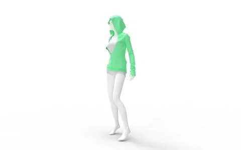 3d rednering of a computer generated mannequin with green hoodie Stock-Illustration