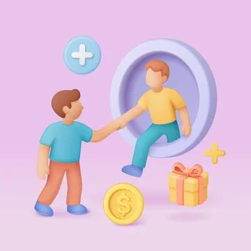 3D Referral Program Handshake and Rewards Concept Illustrazione stock