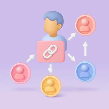 3D Referral Program Network Connection Concept Stock Illustration