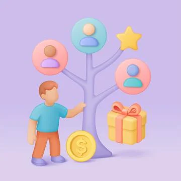 3D Referral Program Rewards and Connections Concept Stock Illustration
