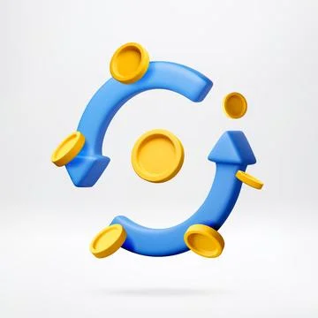 3D refresh arrows with spinning gold coins. Stock Illustration