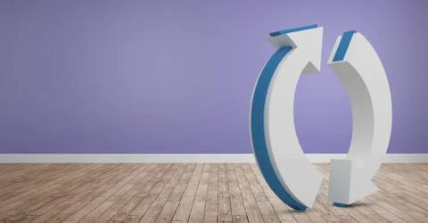 3D Refresh icon on floor in room Stock Photos