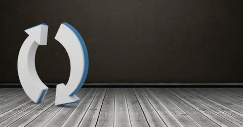3D Refresh icon on floor in room Stock Photos