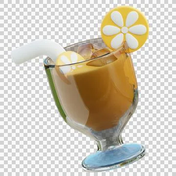 3D Refreshing Lemonade with Ice Cubes and Decorative Citrus Slice in Glass Stock Illustration