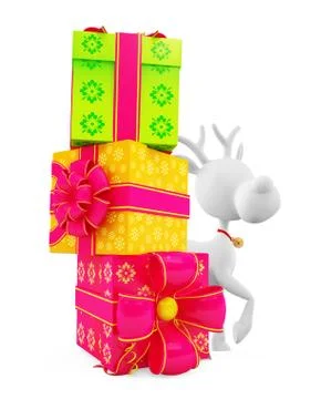 3d Reindeer with big gift box Stock Illustration