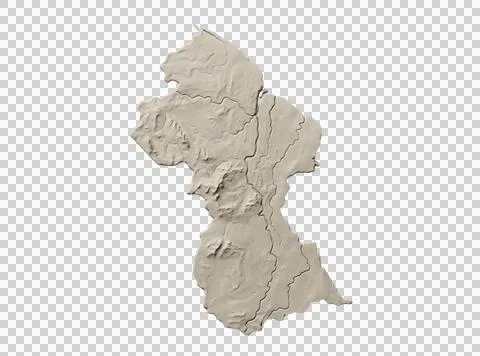 3d relief map of guyana country terrain and borders isolated on alpha channel Stock Photos